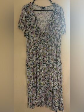torrid Floral Wrap Midi Dress in White, Pink & Green